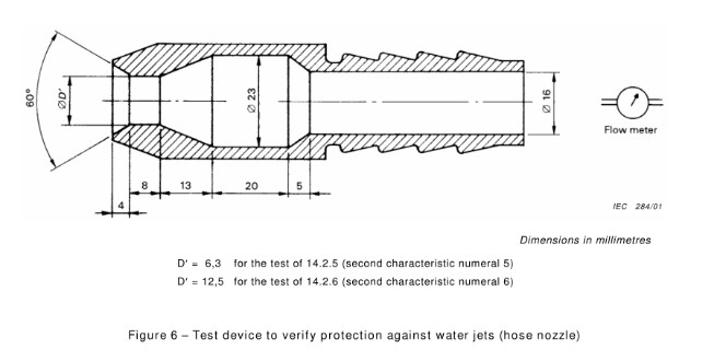 IEC 60598-1 IPX5 IPX6 Hose Nozzle Untuk Perlindungan Terhadap Jet Air Ф6.3mm Ф12.5mm 0
